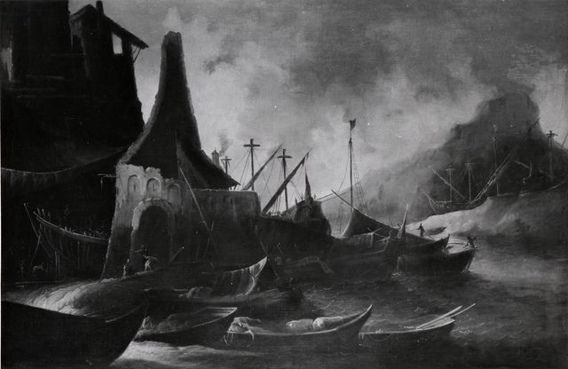 Anonimo — Pedon Bartolomeo - sec. XVII/ XVIII - Marina con barche e edificio in rovina — insieme